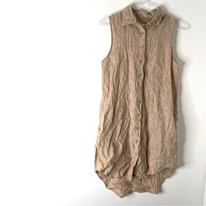 ONIA Linen Blend Sleeveless Button Front Shirt Dress Hi-Lo